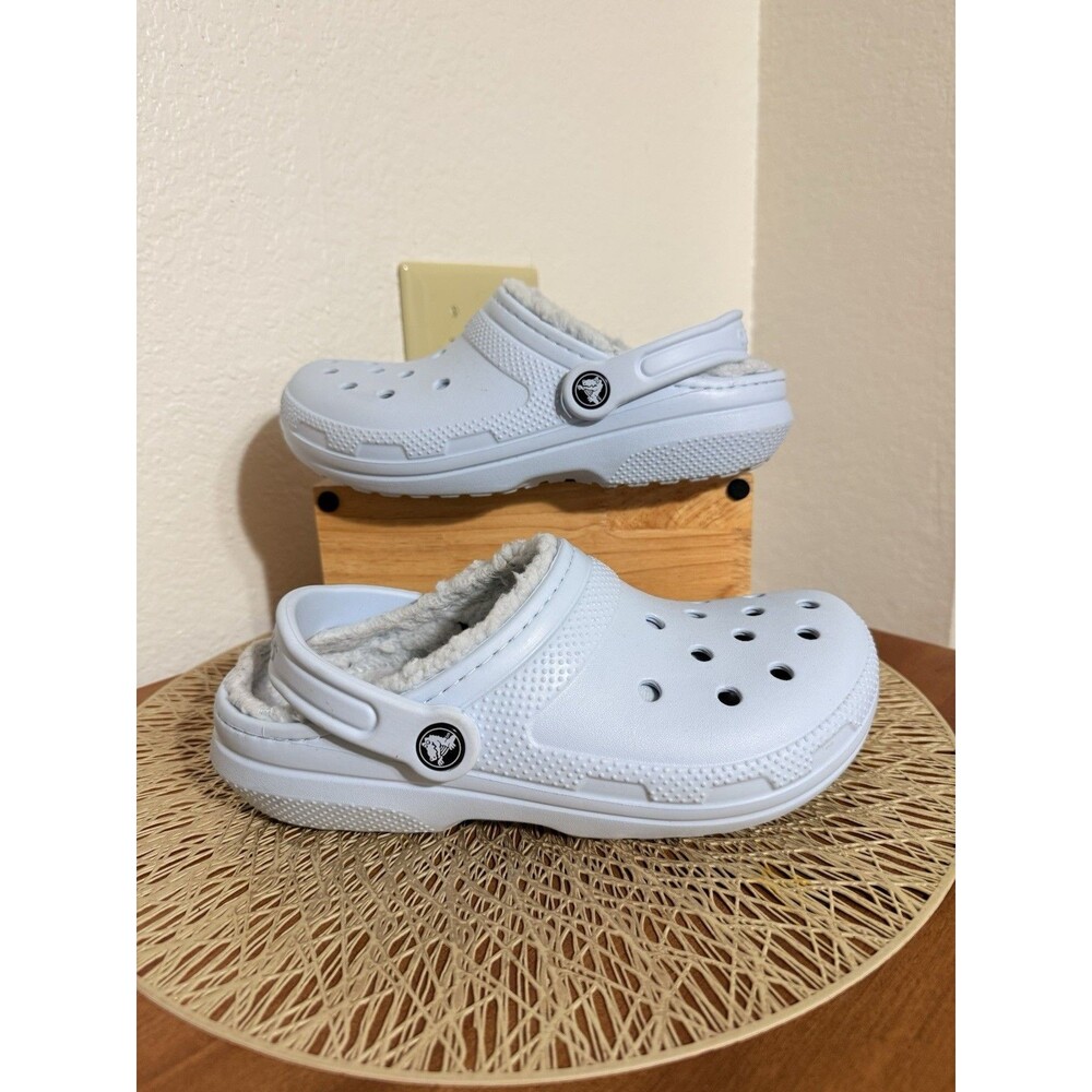 Crocs Classic Lined Clog Light Blue Fuzzy Fur Shoes Women Size 7